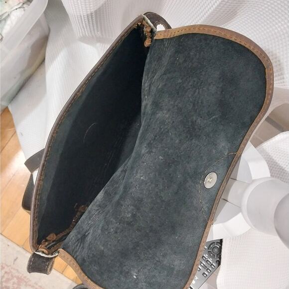 RICH BROWN AND WHITE GENUINE COWHIDE LEATHER CROSSBODY PURSE, BAG, HANDBAG! - Picture 6 of 10